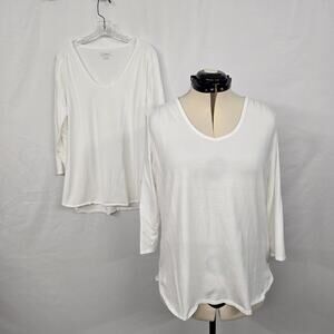 2 Pack L.L. Bean Long Sleeve T-Shirts Women's XL Reg White V-Neck Supima Cotton